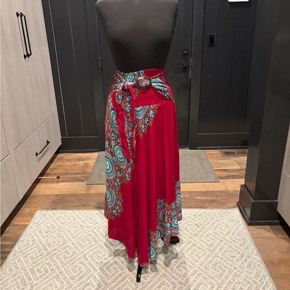 Boho Two-Way Maxi Dress / Skirt | Red & Turquoise Paisley | Festival - Picture 3 of 5